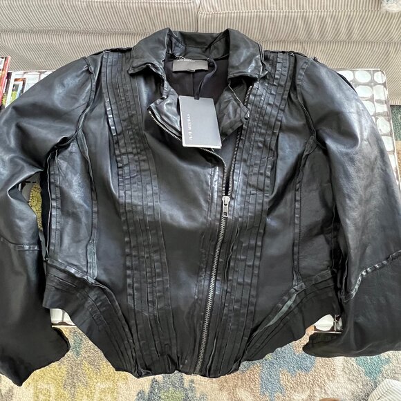 NWT black leather MUUBAA jacket size US10 UK14 EU42 - Picture 1 of 15